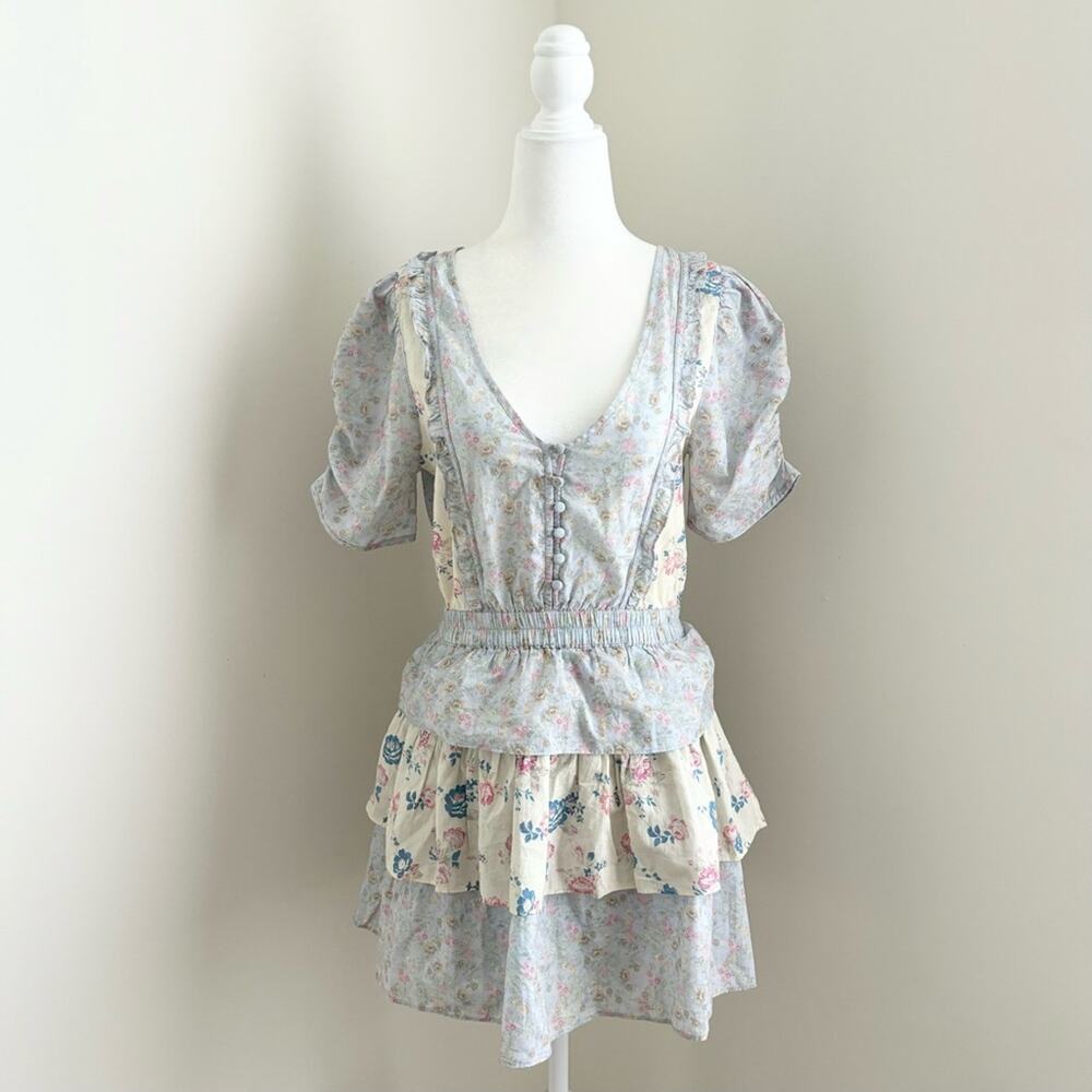 SALE! loveshackfancy - roth dress mini ruffled v-neck puff sleeves print floral - Picture 3 of 9